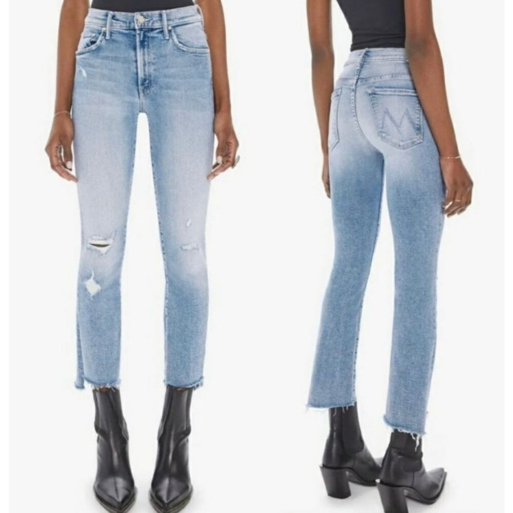 Mother The Insider Crop Step Fray Distressed Jeans In Love In A Boat Size 28 - Picture 2 of 14